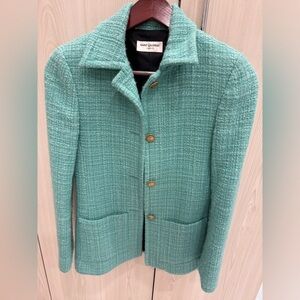 Saint Laurent Mint Green Blazer Tweed Jacket F36